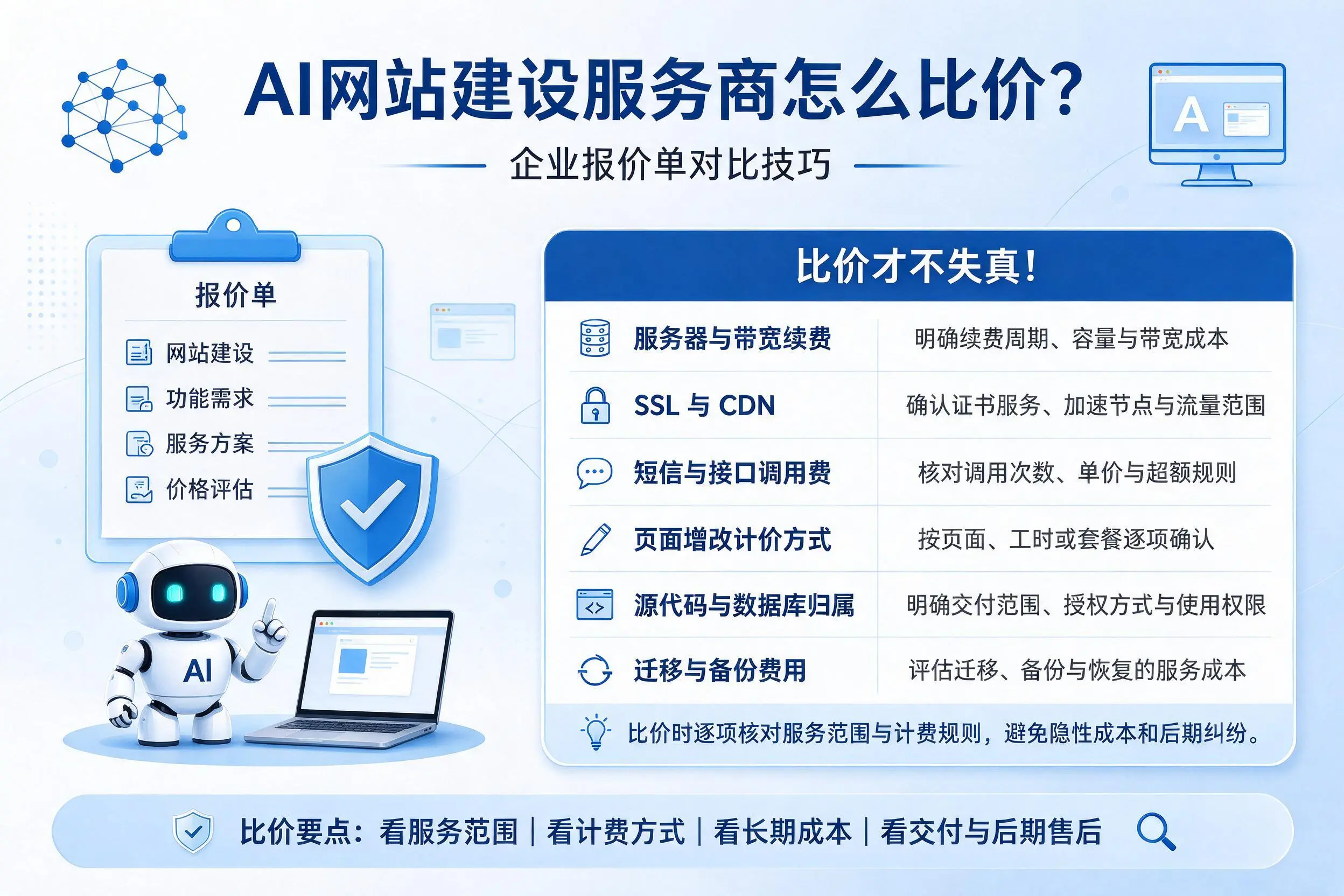 AI网站建设服务商怎么比价？金华企业报价单对比技巧