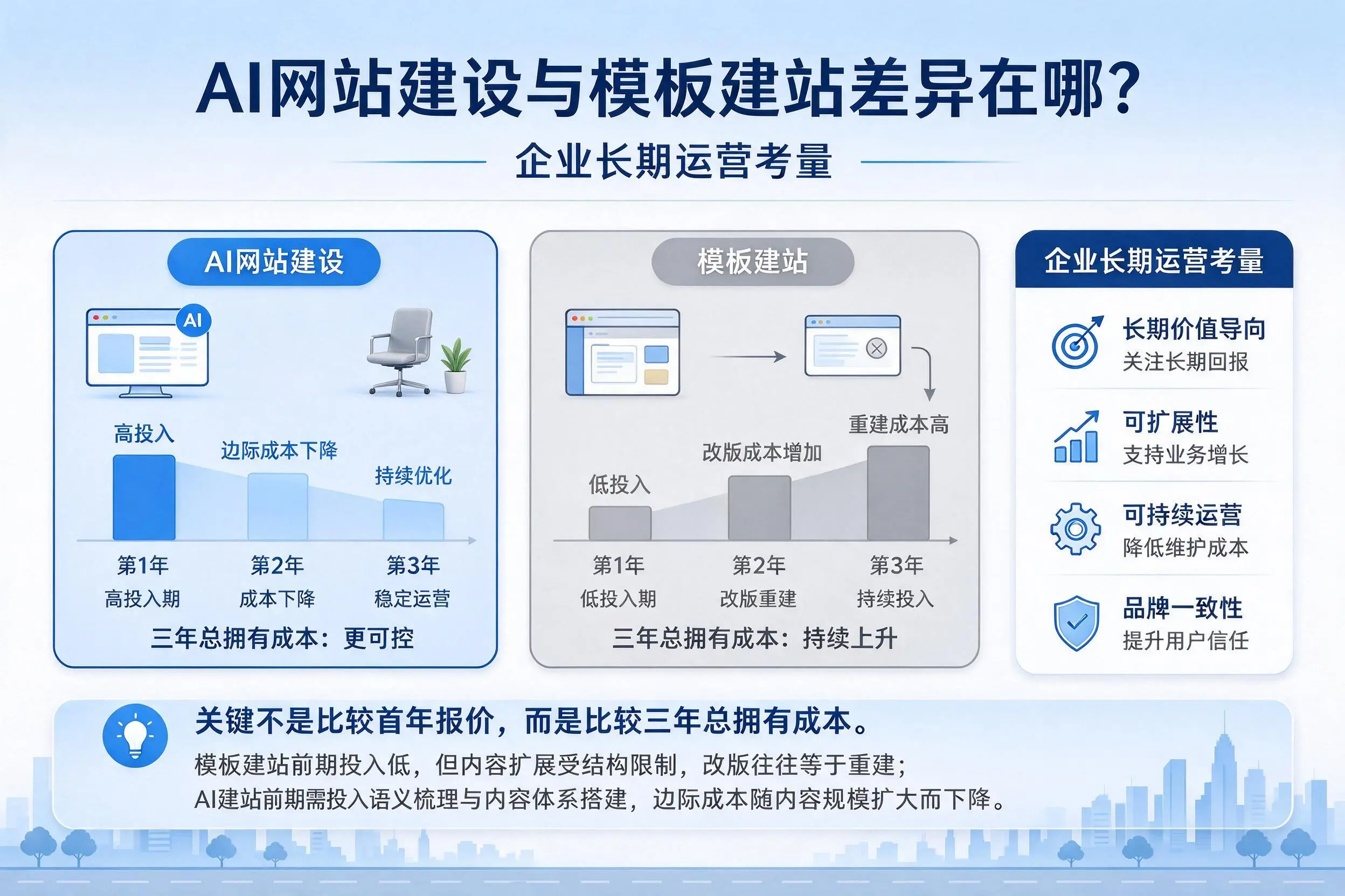 AI网站建设与模板建站差异在哪？金华企业长期运营考量